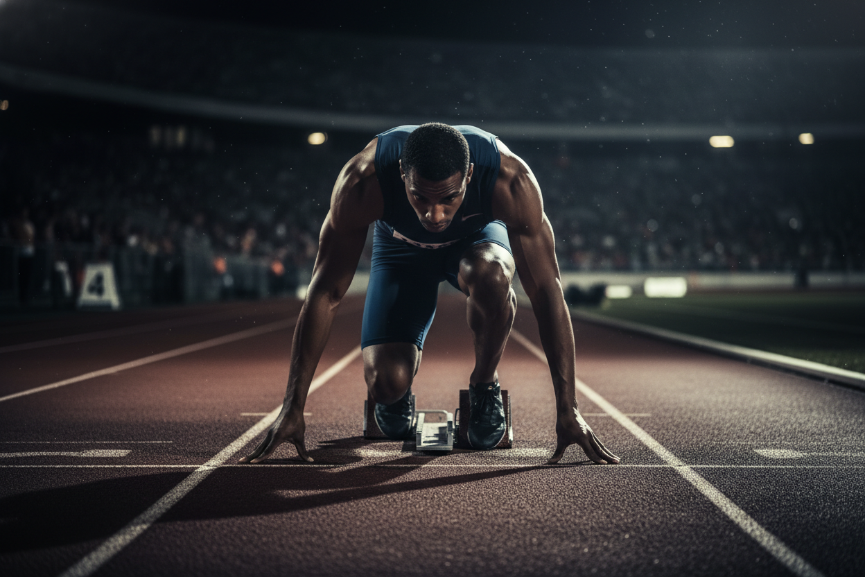 atlet jak startuje  z bloku muž a tmavej filtr